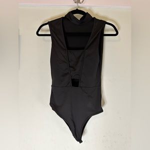 S Black Sleeveless Bodysuit with Choker Detail